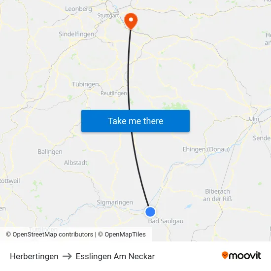 Herbertingen to Esslingen Am Neckar map