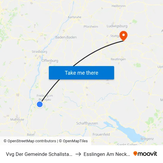 Vvg Der Gemeinde Schallstadt to Esslingen Am Neckar map