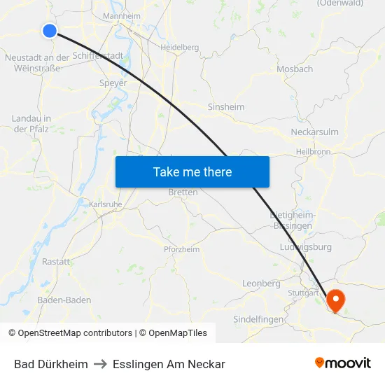 Bad Dürkheim to Esslingen Am Neckar map
