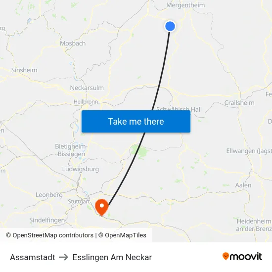Assamstadt to Esslingen Am Neckar map