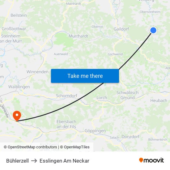 Bühlerzell to Esslingen Am Neckar map