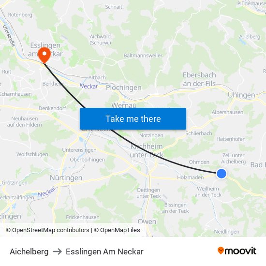 Aichelberg to Esslingen Am Neckar map
