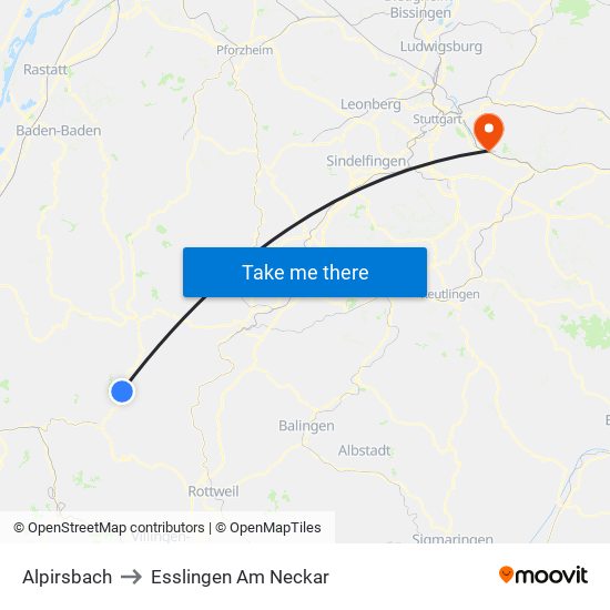 Alpirsbach to Esslingen Am Neckar map