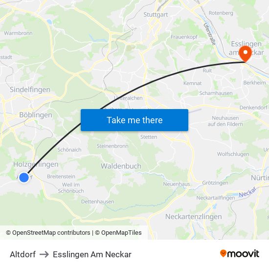 Altdorf to Esslingen Am Neckar map