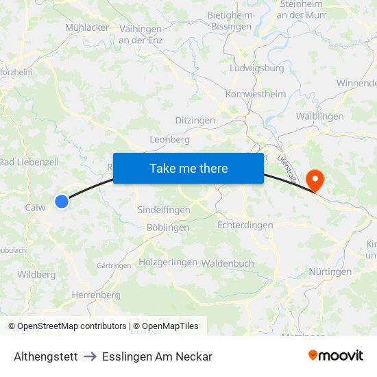 Althengstett to Esslingen Am Neckar map