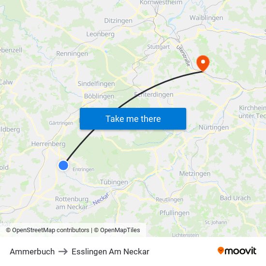 Ammerbuch to Esslingen Am Neckar map