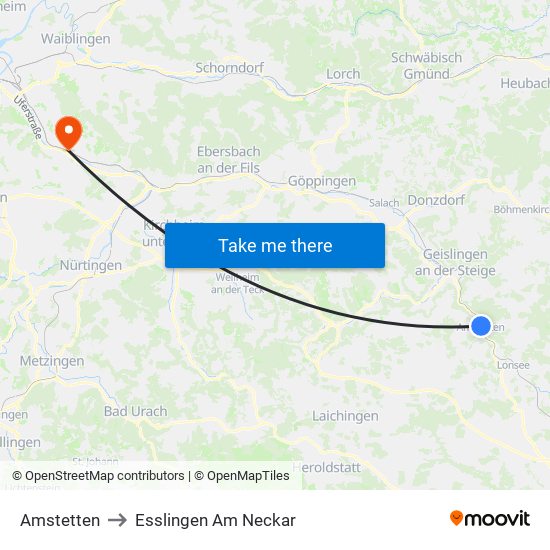 Amstetten to Esslingen Am Neckar map