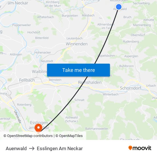 Auenwald to Esslingen Am Neckar map