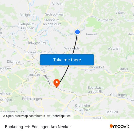 Backnang to Esslingen Am Neckar map