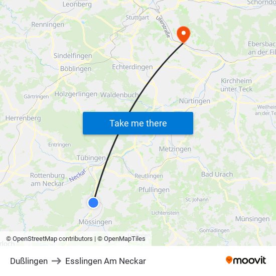Dußlingen to Esslingen Am Neckar map