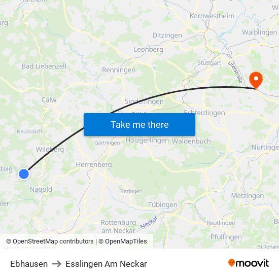 Ebhausen to Esslingen Am Neckar map