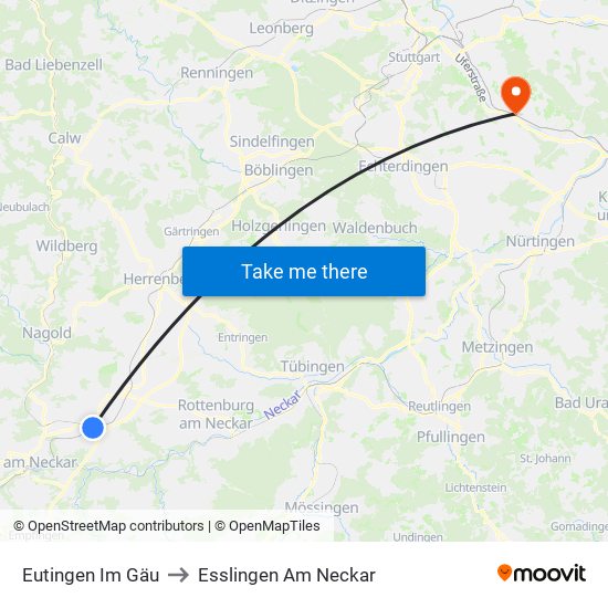 Eutingen Im Gäu to Esslingen Am Neckar map