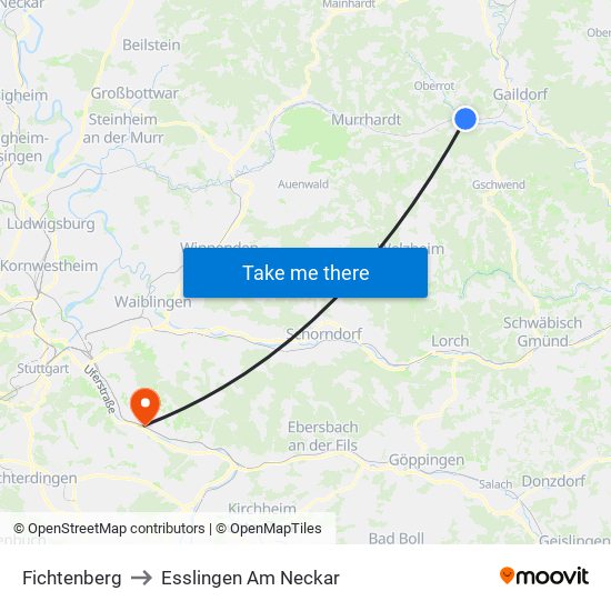 Fichtenberg to Esslingen Am Neckar map