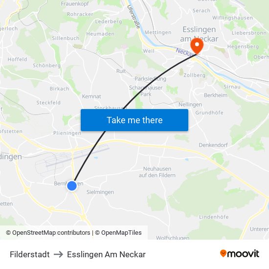 Filderstadt to Esslingen Am Neckar map