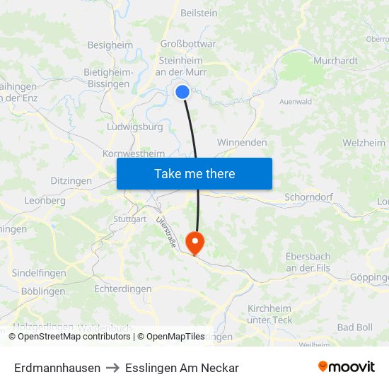 Erdmannhausen to Esslingen Am Neckar map