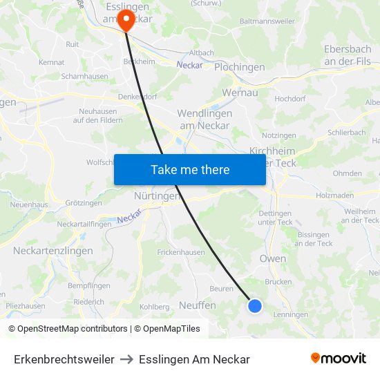 Erkenbrechtsweiler to Esslingen Am Neckar map