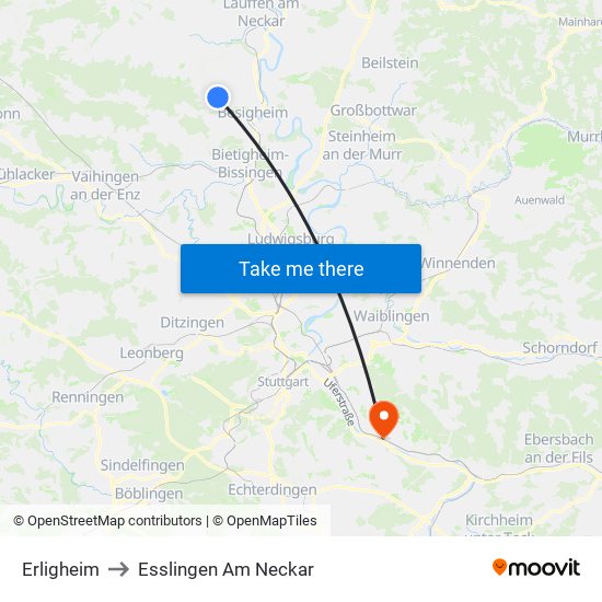 Erligheim to Esslingen Am Neckar map