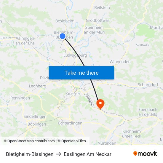 Bietigheim-Bissingen to Esslingen Am Neckar map