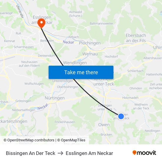 Bissingen An Der Teck to Esslingen Am Neckar map