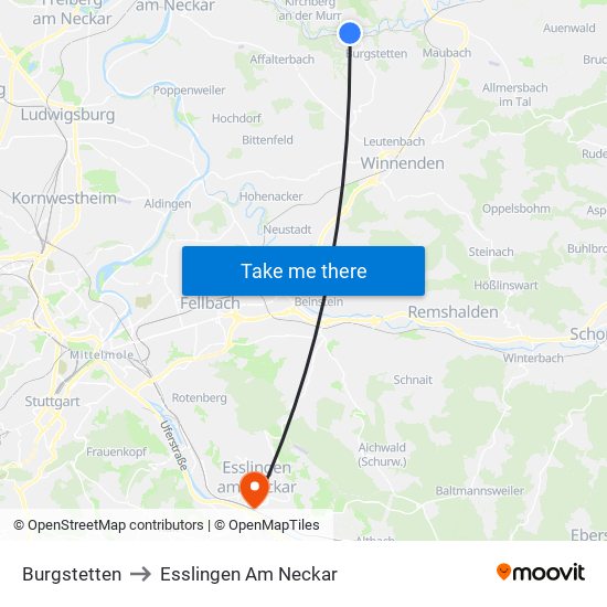 Burgstetten to Esslingen Am Neckar map