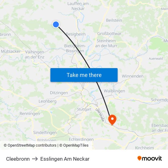 Cleebronn to Esslingen Am Neckar map