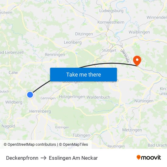 Deckenpfronn to Esslingen Am Neckar map