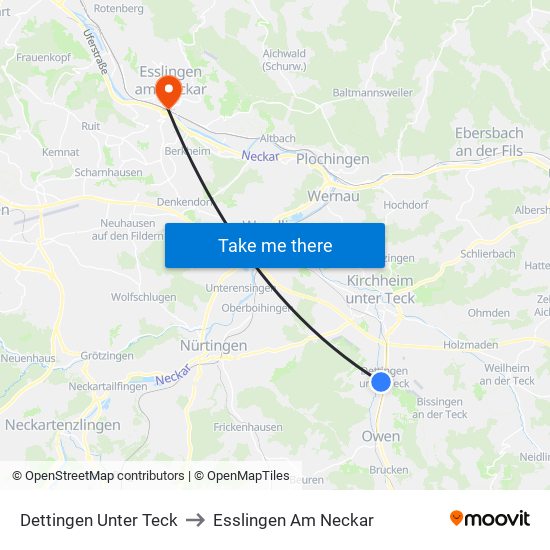 Dettingen Unter Teck to Esslingen Am Neckar map