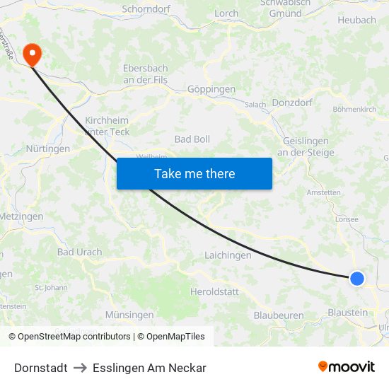 Dornstadt to Esslingen Am Neckar map