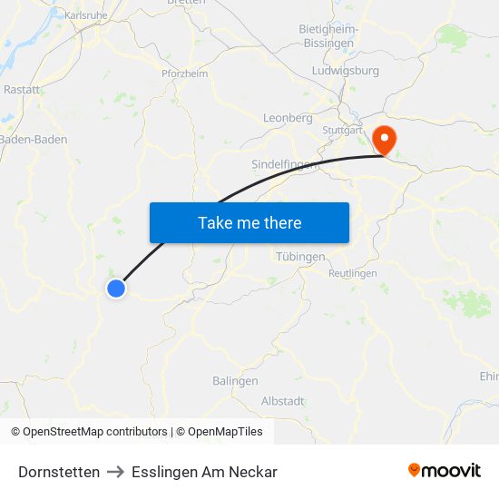 Dornstetten to Esslingen Am Neckar map