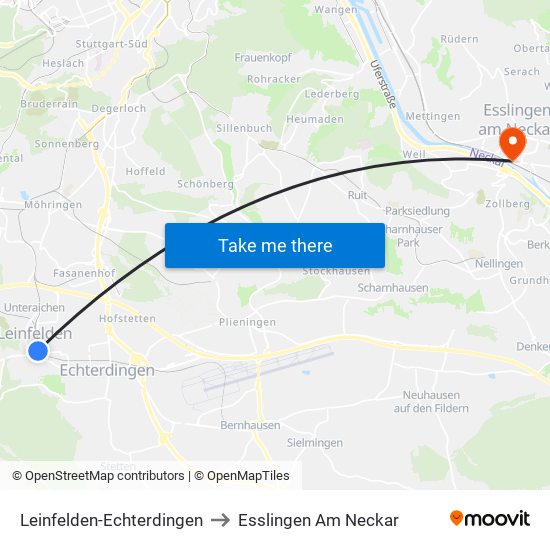 Leinfelden-Echterdingen to Esslingen Am Neckar map