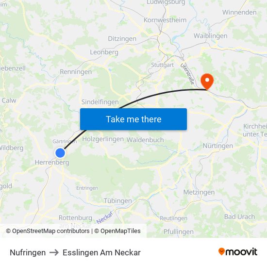 Nufringen to Esslingen Am Neckar map