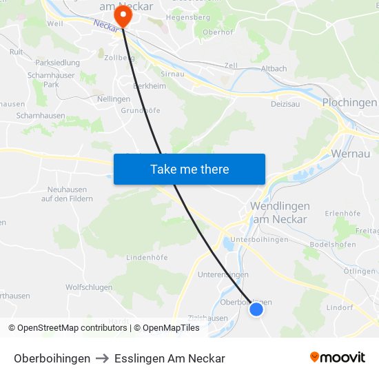 Oberboihingen to Esslingen Am Neckar map
