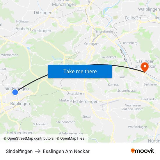 Sindelfingen to Esslingen Am Neckar map