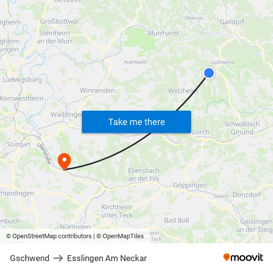 Gschwend to Esslingen Am Neckar map