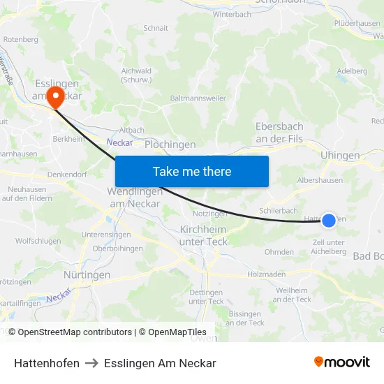 Hattenhofen to Esslingen Am Neckar map