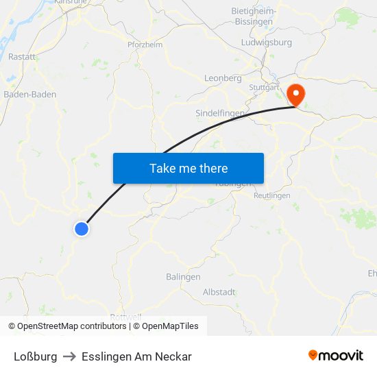 Loßburg to Esslingen Am Neckar map