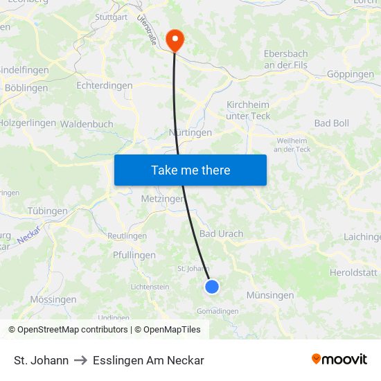 St. Johann to Esslingen Am Neckar map