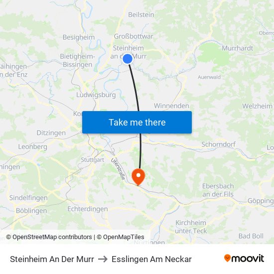 Steinheim An Der Murr to Esslingen Am Neckar map