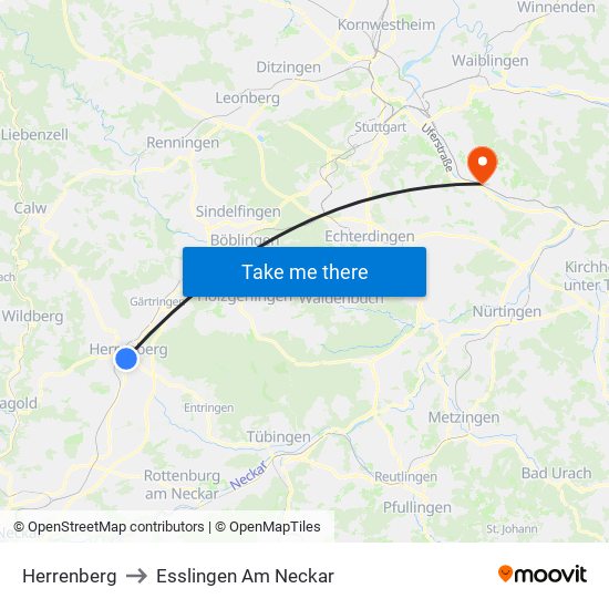Herrenberg to Esslingen Am Neckar map