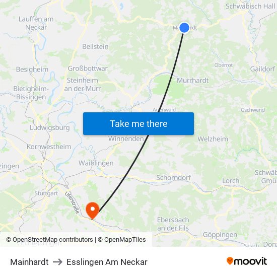 Mainhardt to Esslingen Am Neckar map