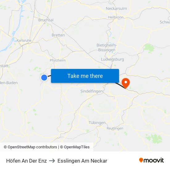 Höfen An Der Enz to Esslingen Am Neckar map