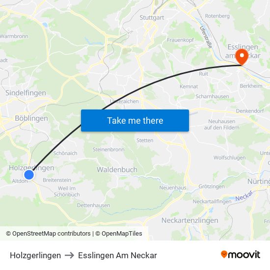 Holzgerlingen to Esslingen Am Neckar map