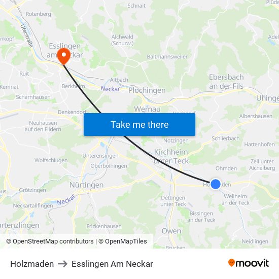 Holzmaden to Esslingen Am Neckar map