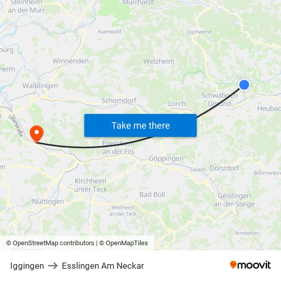 Iggingen to Esslingen Am Neckar map