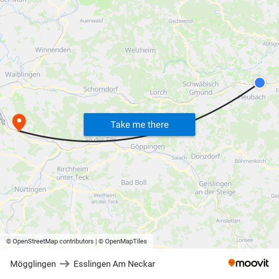 Mögglingen to Esslingen Am Neckar map