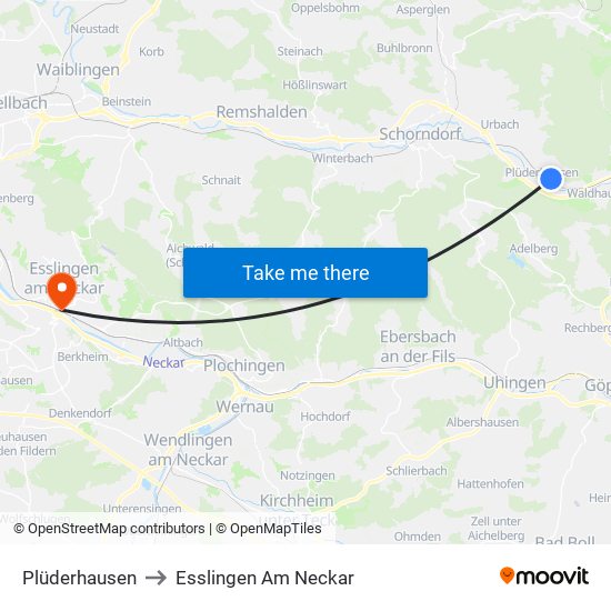 Plüderhausen to Esslingen Am Neckar map