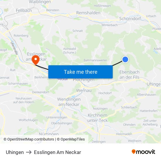 Uhingen to Esslingen Am Neckar map