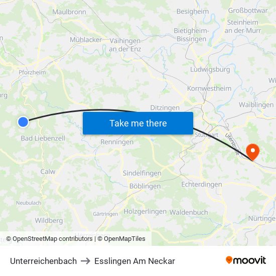 Unterreichenbach to Esslingen Am Neckar map