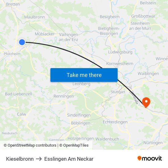 Kieselbronn to Esslingen Am Neckar map