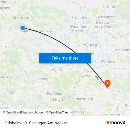 Ötisheim to Esslingen Am Neckar map